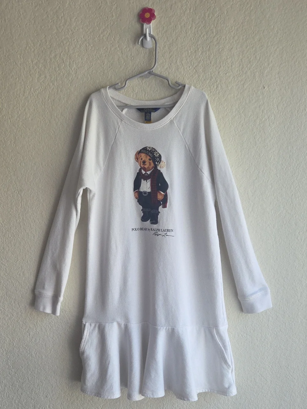 Polo by Ralph Lauren White Kids Dress with Bear Graphic